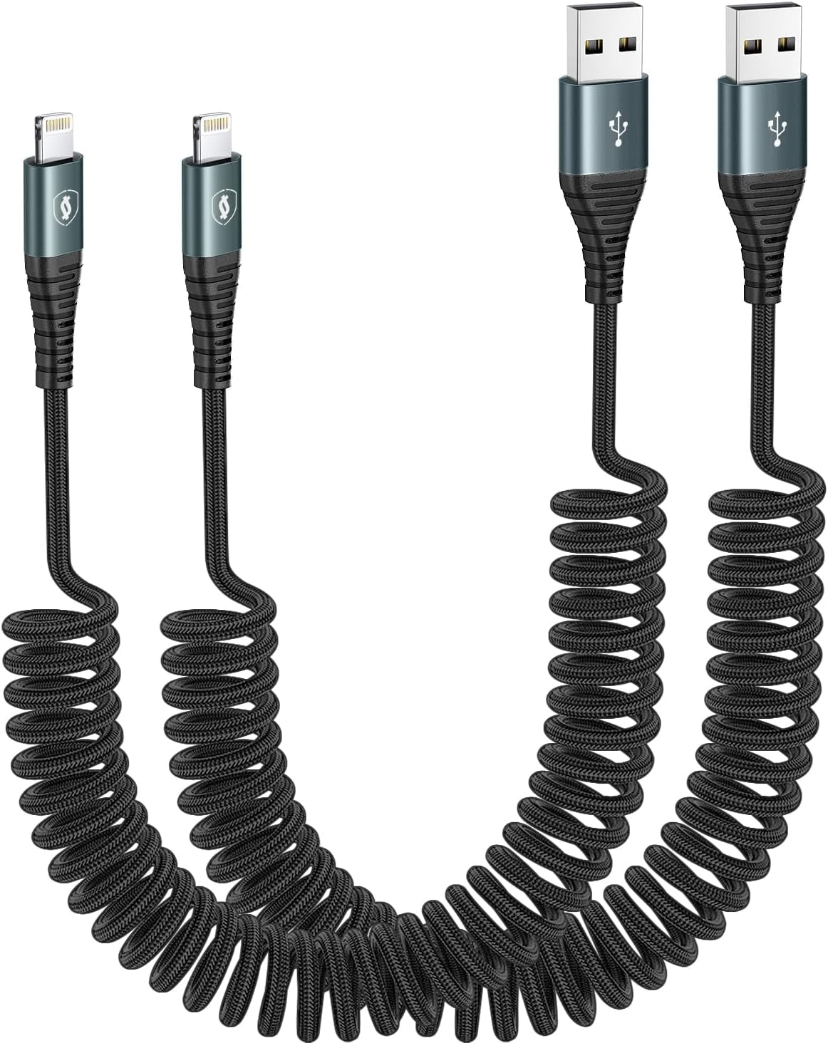 Coiled Lightning Cable 3ft Nylon Braided, iPhone Charger Fast Charging