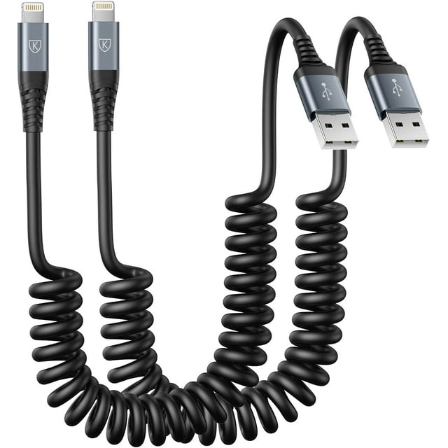 Coiled Lightning Cable, iPhone Charger Cable 3FT for Car, 2 Pack 3 Feet
