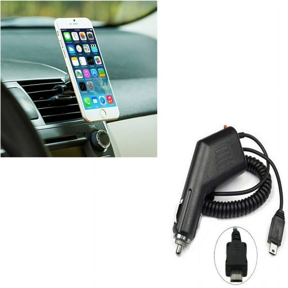 Coiled Micro-USB Charger w Air Vent Magnetic Car Mount for LG Aristo, X Venture Power, K8 V, K20 V, Premier LTE, Tribute HD, Plus, Charge, G Stylo, Dynasty, 3, 2, Plus V, Escape 3 (K373)
