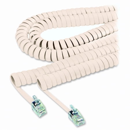 Coiled Phone Cord, Plug/Plug, 25 Ft., Beige