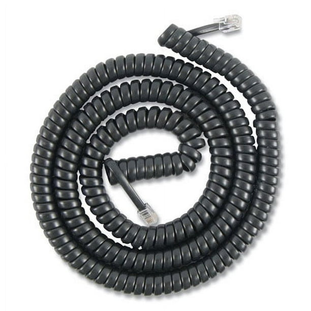 Coiled Phone Cord, Plug/Plug, 12 ft, Black Coiled Phone Cord, Plug/Plug, 12 ft, Black