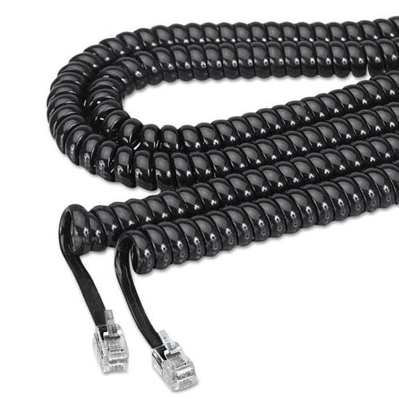 "Coiled Phone Cord, Plug/plug, 12 Ft., Black | Bundle of 2 Each"