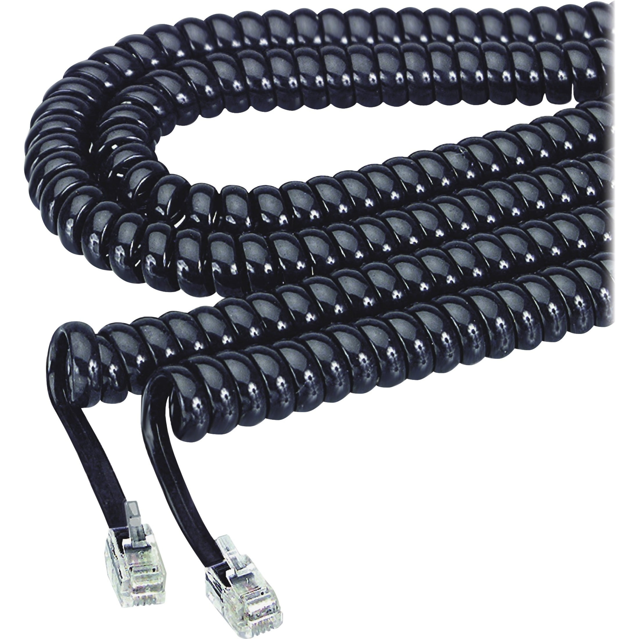 Coiled Phone Cord, Plug/Plug, 12 ft, Black Coiled Phone Cord, Plug/Plug, 12 ft, Black