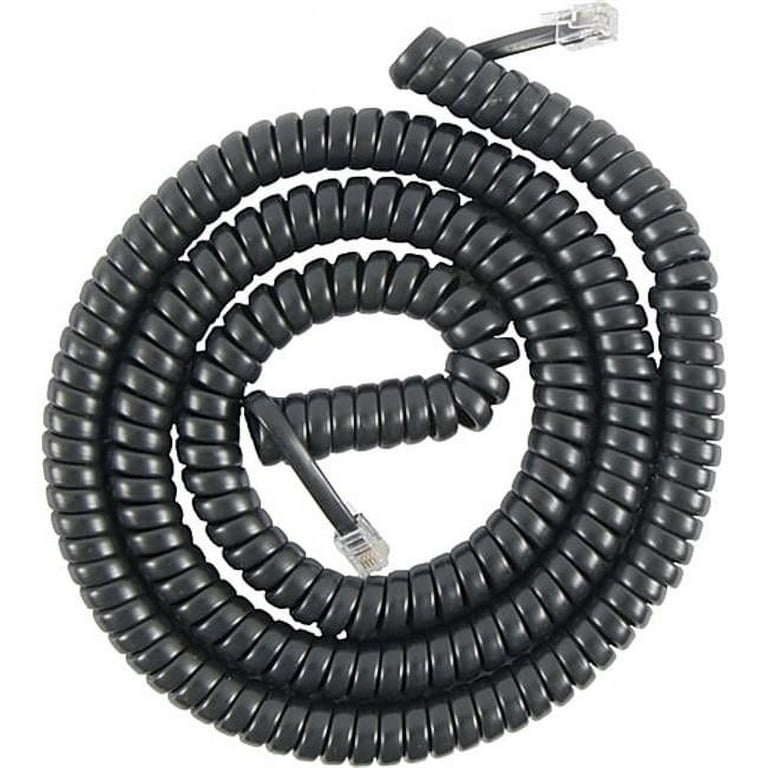 Coiled Phone Cord, Plug/Plug, 12 ft, Black Coiled Phone Cord, Plug/Plug, 12 ft, Black