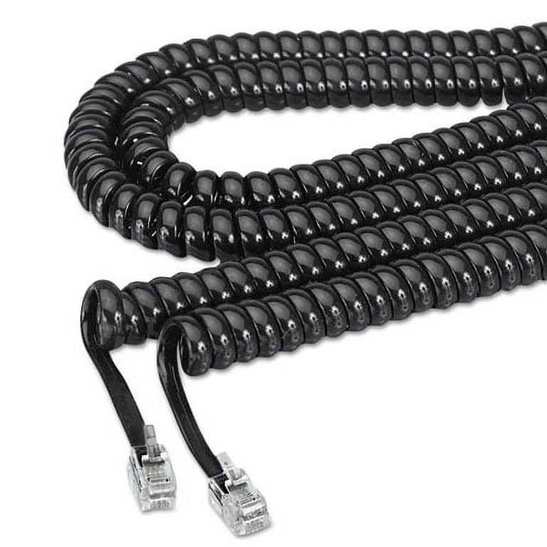 Coiled Phone Cord, Plug/Plug, 25 ft, Black Coiled Phone Cord, Plug/Plug, 25 ft, Black