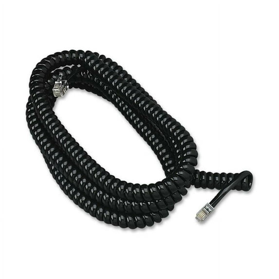Coiled Phone Cord, Plug/plug, 25 Ft., Black | Bundle of 5 Each