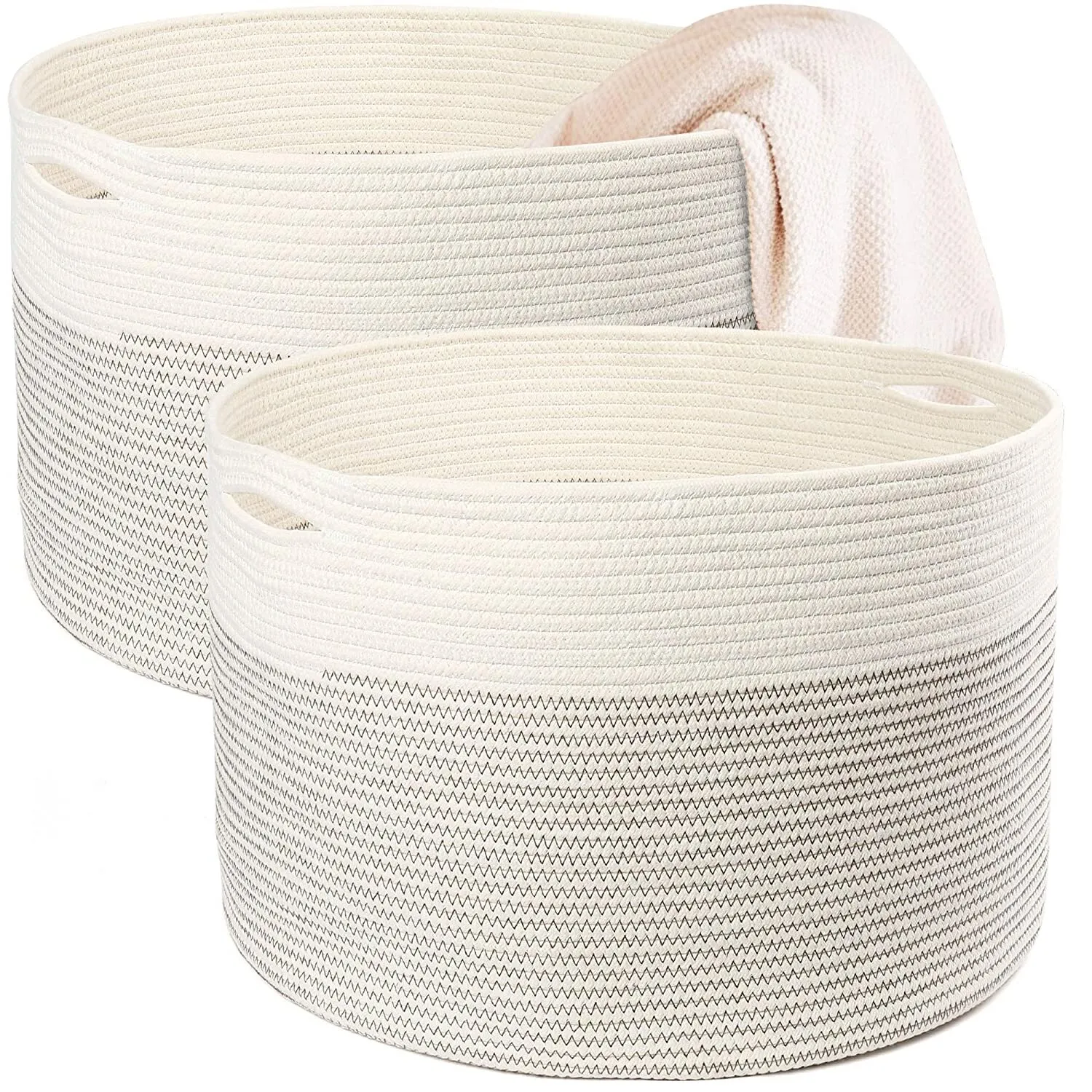 Coiled Rope Storage Basket Woven Cotton Large Toy Laundry Bins Organizer 2Pcs
