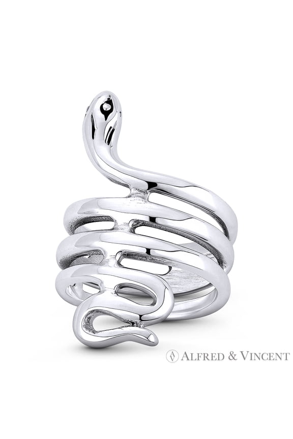 Coiled Snake / Serpent Spirit Animal Charm Right-Hand Statement Long Wrap Ring in Oxidized .925 Sterling Silver