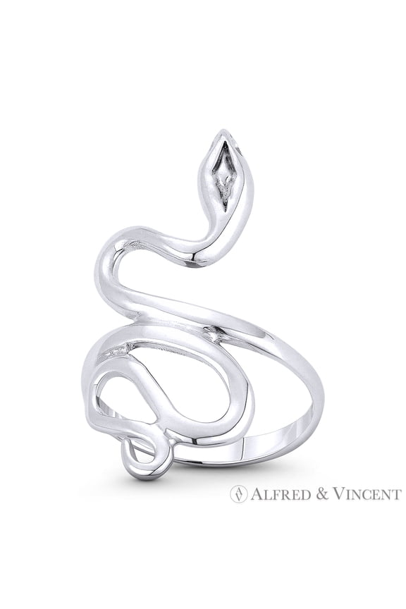 Coiled Snake / Serpent Spirit Animal Long-Charm Right-Hand Statement Long Gypsy Ring in Oxidized .925 Sterling Silver