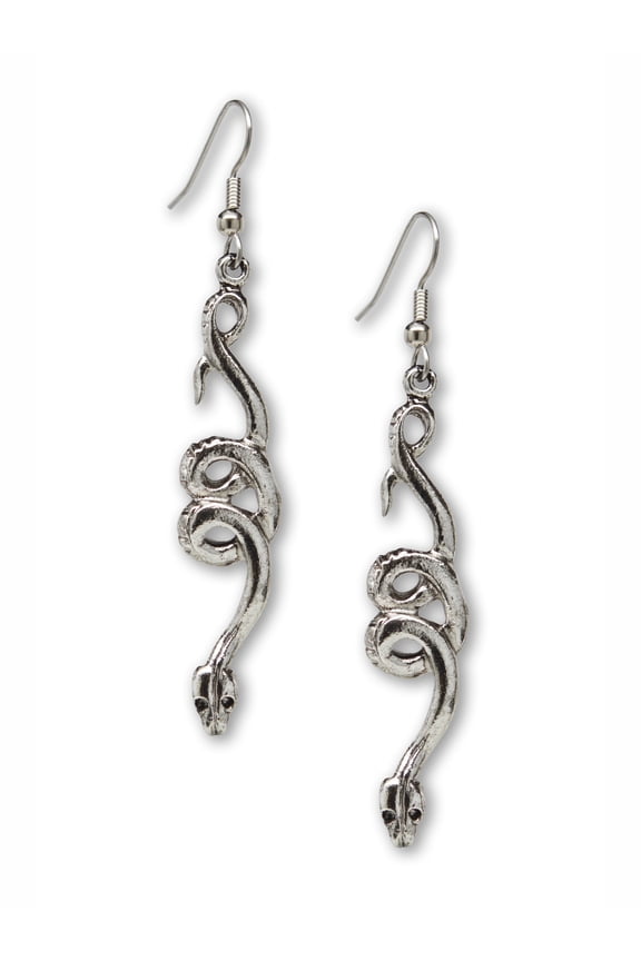 Coiled Snakes Serpents Silver Finish Pewter Dangle Earrings by Real Metal #1009