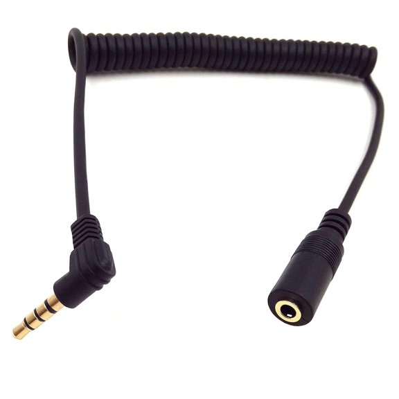 Coiled Stereo Audio Cable, 90 Degree 3.5mm 4 Pole TRRS Male to Female Spring Aux Adapter Translator Cable for Home/Car Stereo,Phone,Headset and More(M/F TRRS)