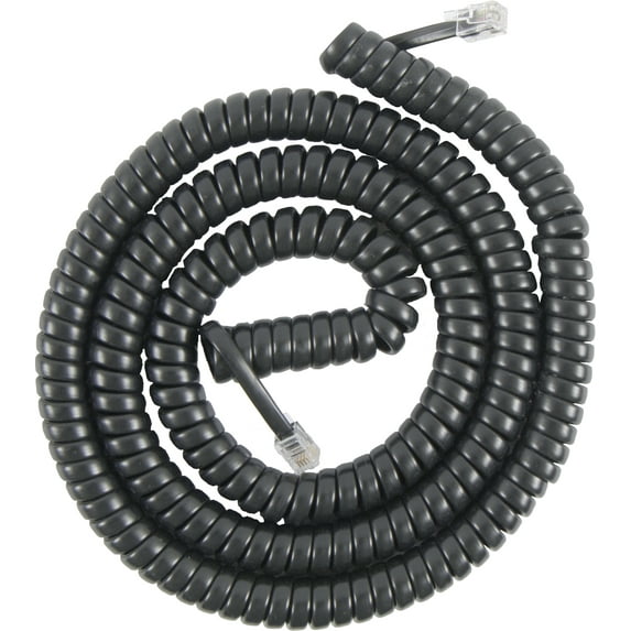 Coiled Telephone Cord, Plug/plug, 25 Ft, Black | Bundle of 5 Each