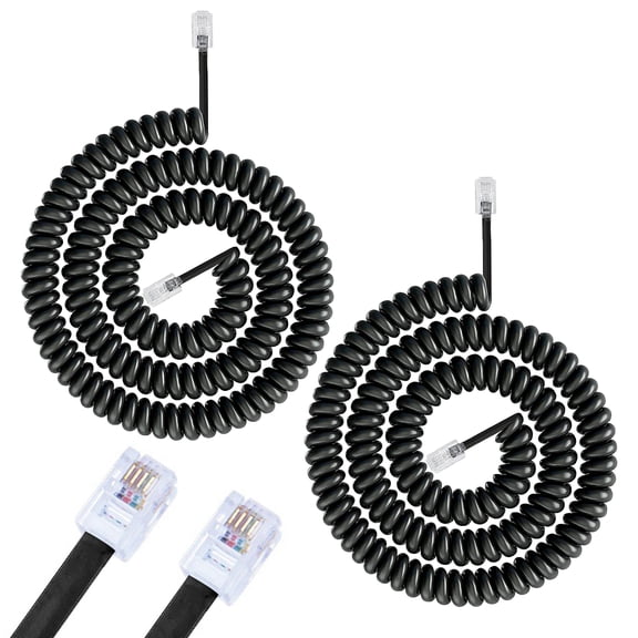 Coiled Telephone Cord, Universally Compatible with Standard RJ9 Lines and 4P4C Measurement Phone Coil Lines for PBX Phone Systems, VoIP Telephones (Extended Length)