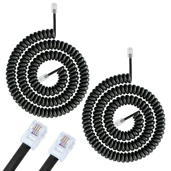 Coiled Telephone Cord, Universally Compatible with VoIP Telephones and PBX Systems, Flexible Polypropylene Insulation for Enhanced Durability