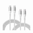 thumbnail image 1 of Coiled USB C to C Cable 3ft+6ft, Coiled USB C Cable for Car, Braided Type C Charger 66W Fast Charging Cord Compatible with iPhone 17 16 15, iPad, Samsung Galaxy, Google Pixel, Moto, LG Phones-Silver, 1 of 1