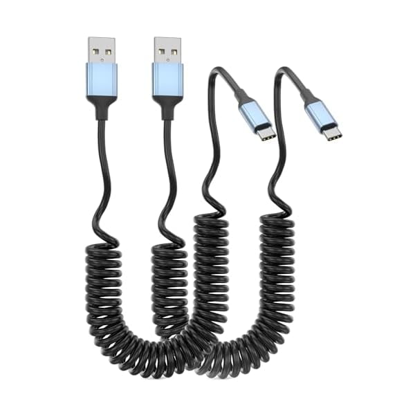 Coiled USB C Cable, 2Pack Retractable 3ft USB Type C Charger Cable