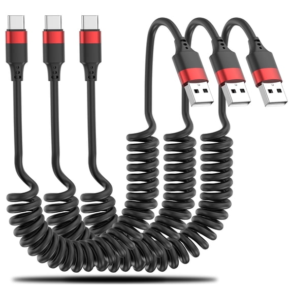Coiled USB C Cable for Car, 3Pack Charger Cord Type C Carplay Cord Fast Charging for iPhone 17 16 15 Pro Max Plus, Galaxy S24 S23 S22, Note 20 10, Moto G, LG
