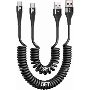 Coiled USB C Cable Fast Charging for Car 3FT/5FT, USB A to USB C Cable, Type C Charge Cord USB-C Charging Cable Compatible with iPhone 17/16/15/Samsung Galaxy S20 and More USB C Devices-Black