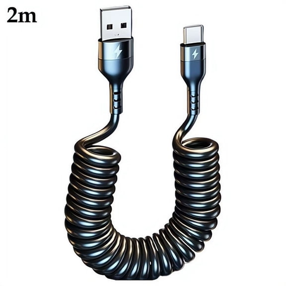 Coiled USB C Cable Fast Charging, Retractable Type C Car Charger Cord for Phone, Spring Wire for Car Office Desk