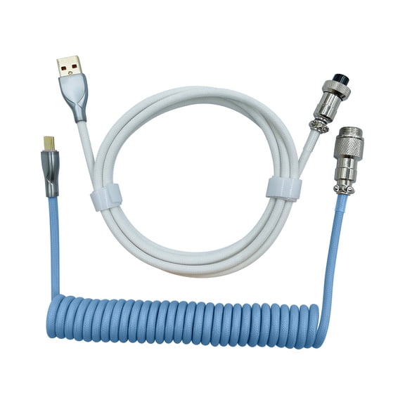Coiled USB C Cable for Gaming Keyboard, Double-Sleeved Mechanical Keyboard Cable with Detachable Metal 1.5M USB-C to USB-A