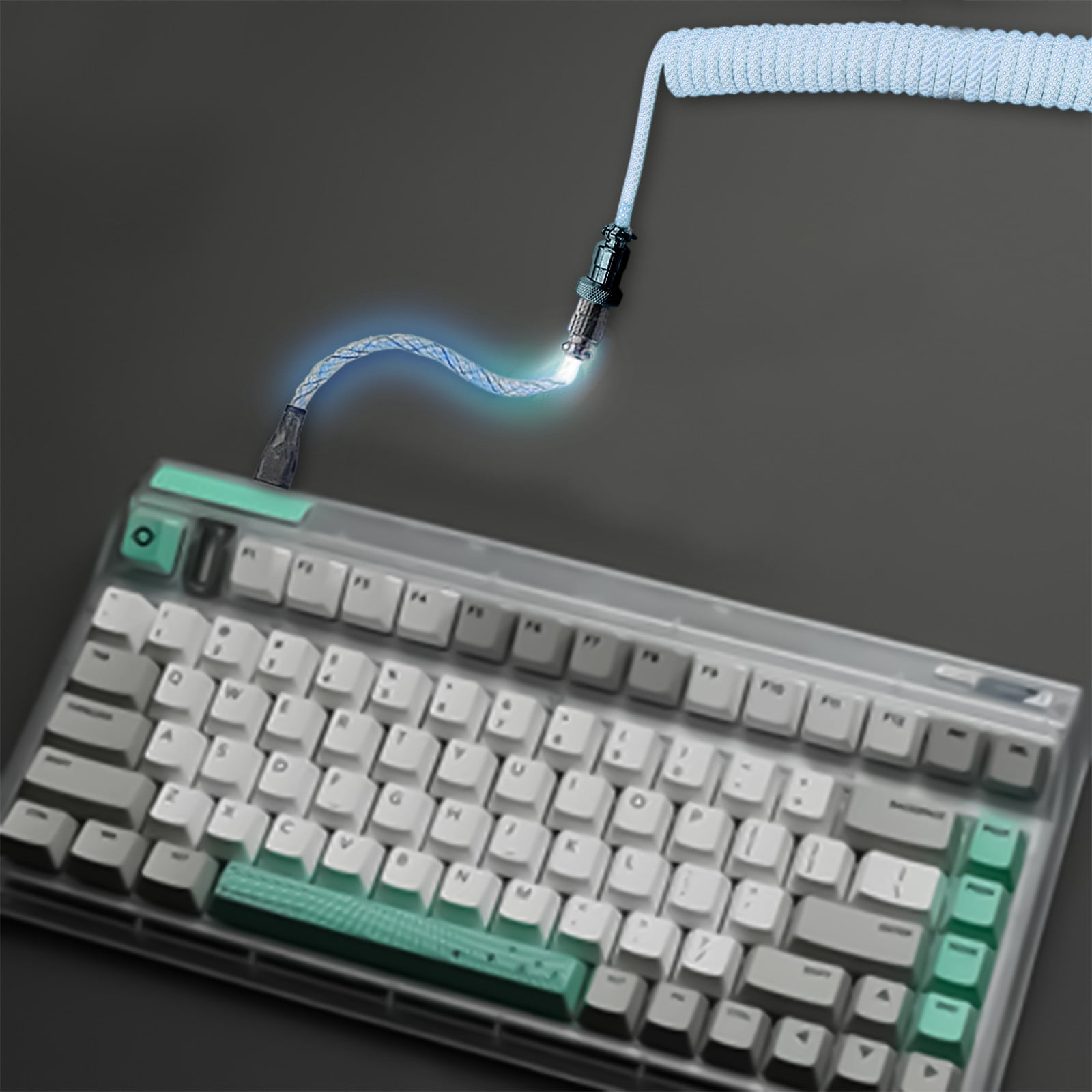 Coiled USB C Cable for Gaming Keyboard RGB Light DoubleSleeved Mechanical Keyboard Cable with