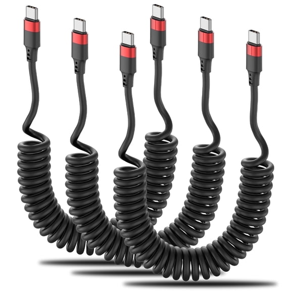 Coiled USB C to USB C Cable 3Pack, 3A Fast Charging Type C Car Charger Cord, Durable PU Coiled USB Type-C Cable for iPhone 17/16/15, Samsung Galaxy, iPad, Moto, LG and More