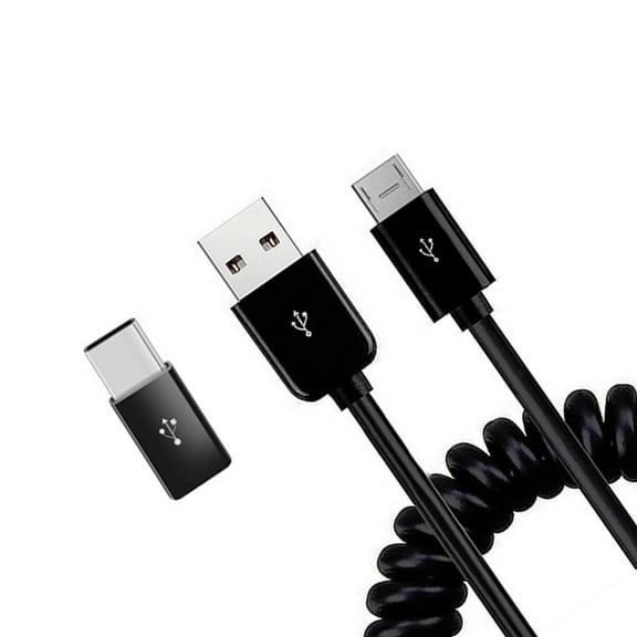 Coiled USB Cable for Consumer Cellular Verve Snap/Connect - Charger Cord Micro-USB to USB-C Adapter Power Wire Sync Black for Consumer Cellular Verve Snap/Connect