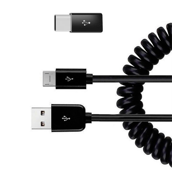 Coiled USB Cable for OnePlus Open / OnePlus Pad (2023) - Charger Cord Micro-USB to USB-C Adapter Power Wire Sync Black for OnePlus Open / OnePlus Pad (2023)