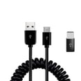 thumbnail image 1 of Coiled USB Cable for TCL Flip 4 5G - Charger Cord Micro-USB to USB-C Adapter Power Wire Sync Black, 1 of 5