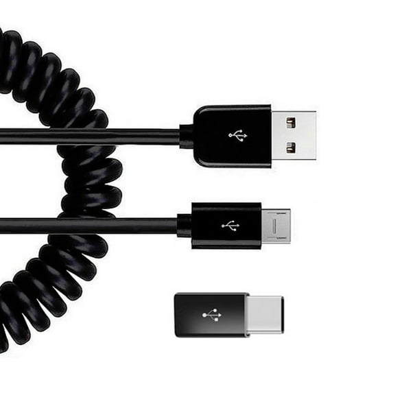 Coiled USB Cable for TCL NxtPaper 11/Tab 11 - Charger Cord Micro-USB to USB-C Adapter Power Wire Sync Black for TCL NxtPaper 11/Tab 11