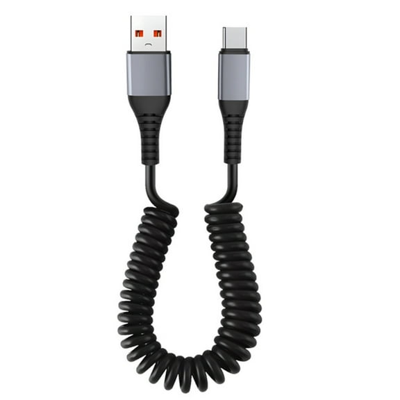 Coiled USB to USB C Cable Fast Charger Cord Retractable USB to USB C Coiled Cable Easy to Carry Charger for Smartphone