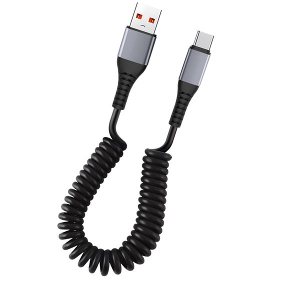 Coiled USB to USB C Cable Fast Charges Cord Retractable USB to USB C Coiled Cable Easy to Carry Charges for Smartphone