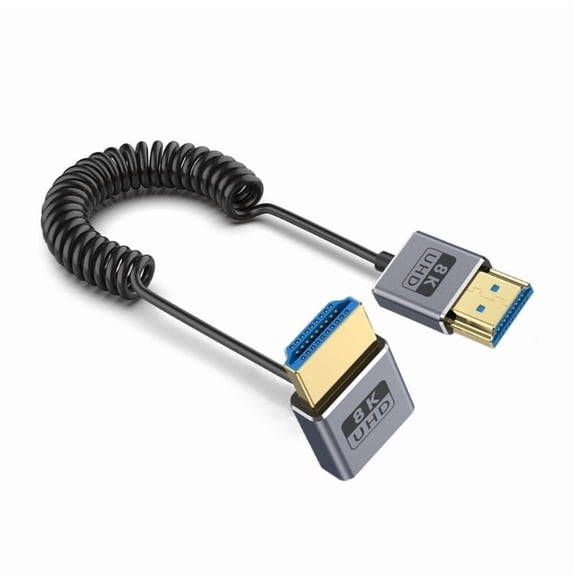 Coiled Video Cable 8K60Hz 4K120Hz 48Gbps Video Transmission Cord 90 Degree Elbow Connectors Option for Tight Space