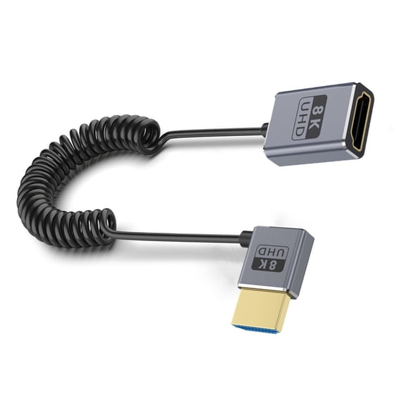 Coiled Video Cable 8K60Hz 4K120Hz 48Gbps Video Transmission Cord 90degree Elbow