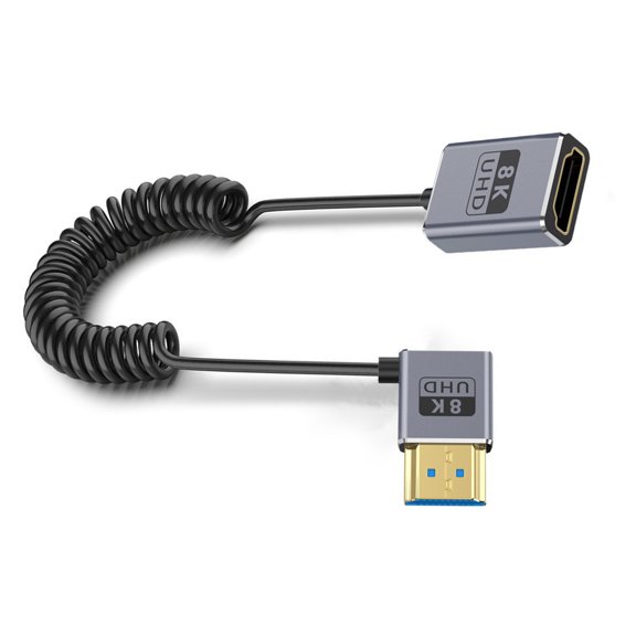 Coiled Video Cable 8K60hz 2.1 48Gbps Video Line with 90 Degree Elbow Plugs Option Easy Installation Thin Spring Line