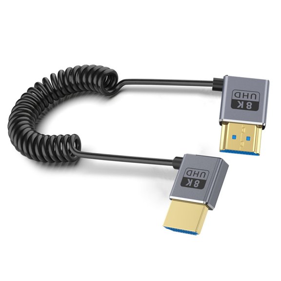 Coiled Video Cable 8K60hz 2.1 Version Video Line with 90 Degree Elbow Plugs