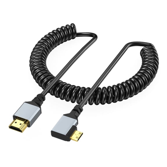Coiled Video Extension Cable Bidirectional Display with 90 Degree Angled Option 4K60Hz 50-200CM for Tablets Laptops