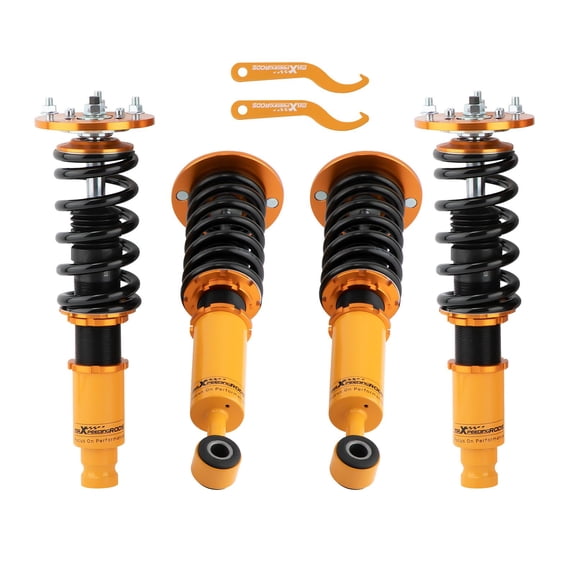 Coilover Suspension Kit for 1995-1999 Mitsubishi Eclipse D38A/D33A/D32A/D31A - Adjustable Ride Height, Gold Finish, Twin-Tube Shock, 12/9 kg/mm Springs, Front Camber Plate