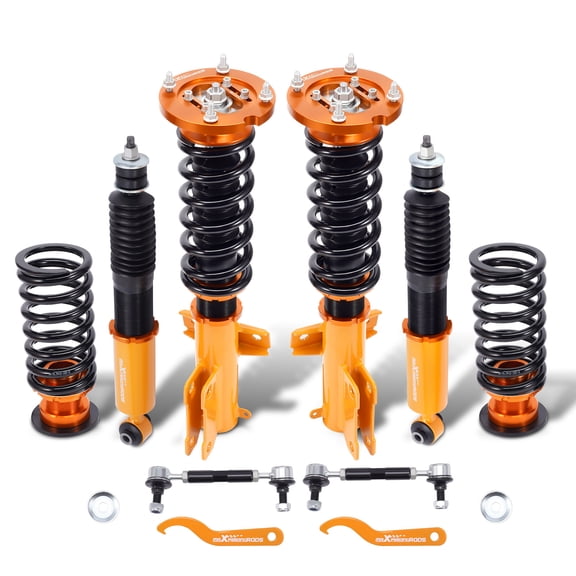 Coilover Suspension Kit for Ford Mustang S-197 2005-2014 Adjustable Height Lowering 25-75mm with Pillow Ball Camber Plate Front and Rear Set of 4 (Golden Body, Black Springs)