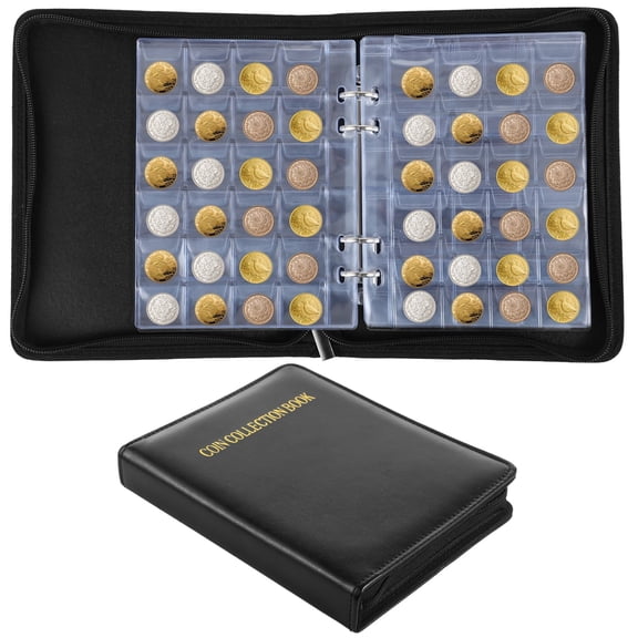 Coin Albums for Collectors, 360 Slots PVC Coin Collection Album with Leather Cover, 7.9 x 6.3 x 1.3 Inches Coin Book Collectors