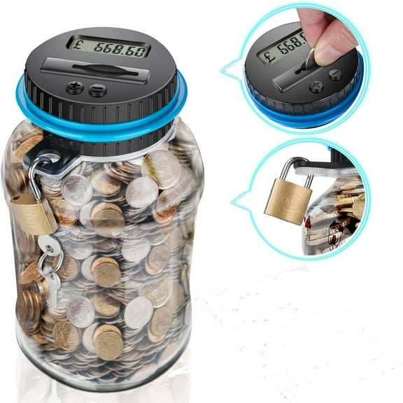 Coin Bank, Czzoypi Digital LCD Counter Clear Money Jar, Large Capacity 2.5L ABS Coin Saver with Manual Buttons Battery Powered Gift