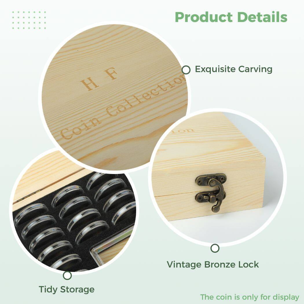 Coin Capsules Holder Case Wooden Banknotes Storage Box Coin Collector