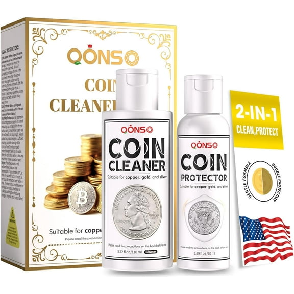QONS Coin Cleaner and Protector Kit Solution for Cleaning All Coins, Gold Coins, Silver Coin, Vintage Coin, Coin Cleaner Supplies for Collectors