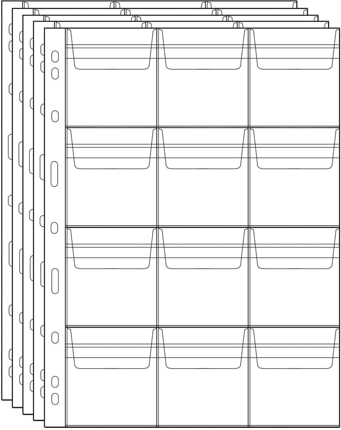 Coin Collecting Pages 5 Sheets 12 Pockets Standard 9Hole Coin Pocket Inserts Collecting Sleeves for Coins CS03512