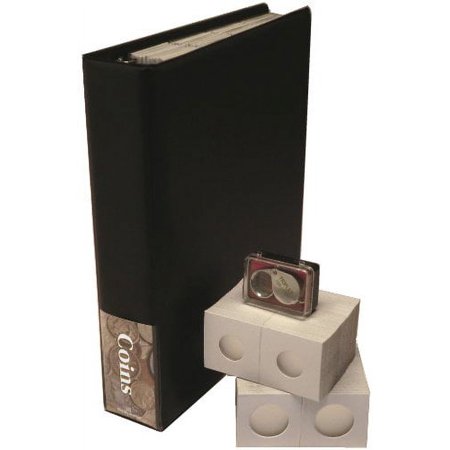 Coin Collecting Starter Bundle with Album, Flips & Loupe Magnifier - Blue