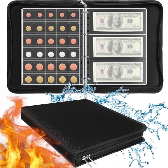 Coin Collection Book,Coin Holder Album for Collector,Fireproof Coin Organizer,Coin Collection Storage Box Case with 360 Pockets Coin Organizer Sleeves & 36 Currency Sleeves for Coin Pennies Money