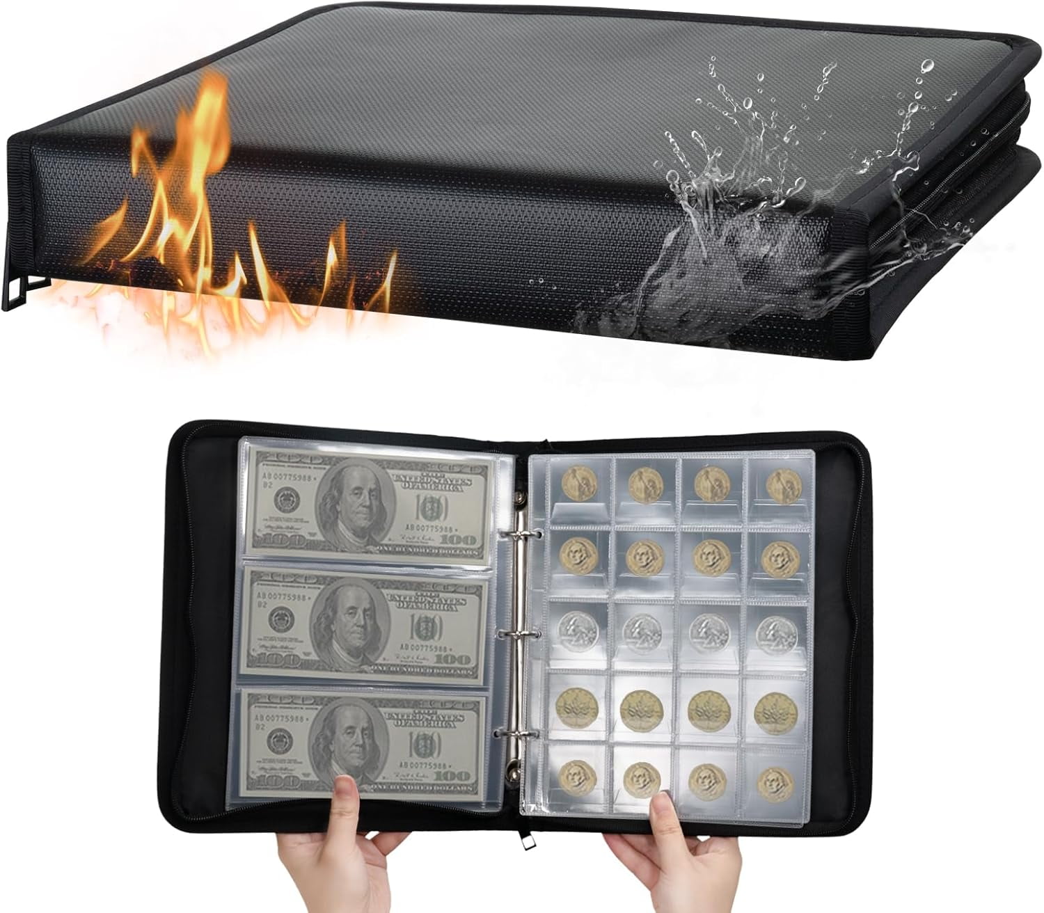Coin Collection Book Holder for Collectors, 300 Pockets Fireproof Coins Collecting Album & 36 Sleeves Money Storage Case for Coin Currency Collection Supplies