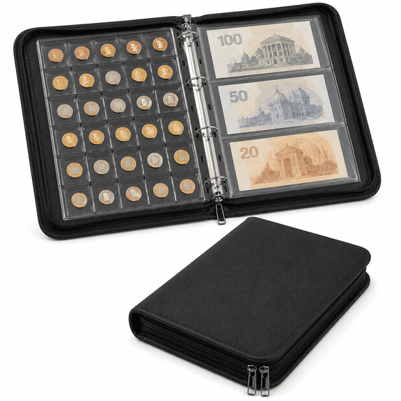 Coin Collection Book Holder Fireproof Coins Collecting Album Money Storage Case for Coin Currency Collection Supplies Bill Pennies Quarters Stamp