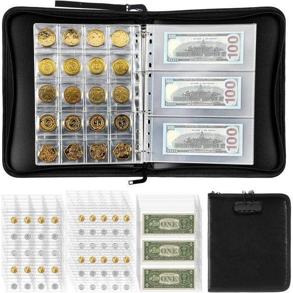 Coin Collection Book Holders for Collectors with Combination Lock, Fireproof and Waterproof Coin Album with 360 Pockets and 36 Bills Coin Binder for Collection
