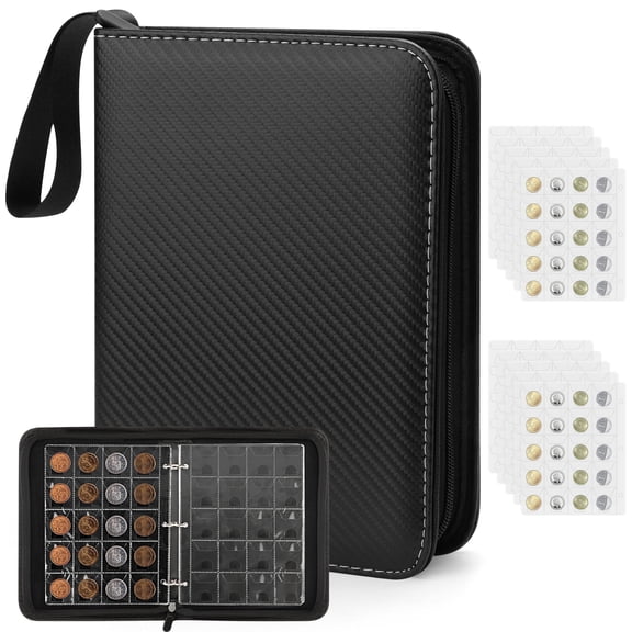 Coin Collection Book, TSV 200 Pockets Coin Album for Collectors, Coin Storage Collecting Organizer for Pennies, Badges, Black